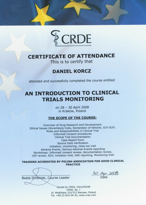 Badania kliniczne certyfikat