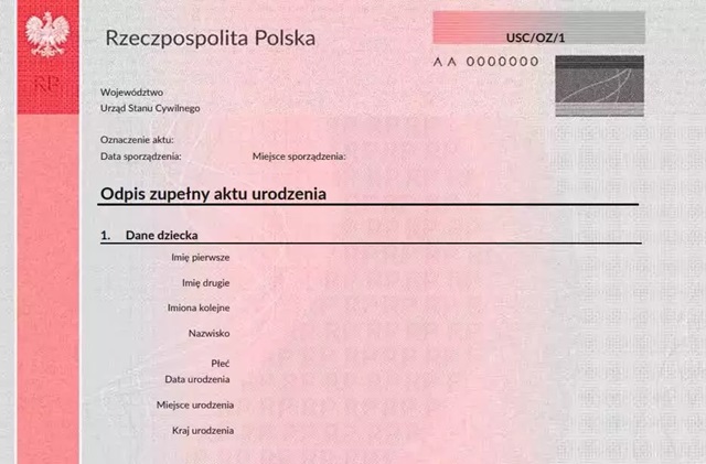 akt urodzenia dziecka - tłumaczenie przysięgłe polsko angielskie